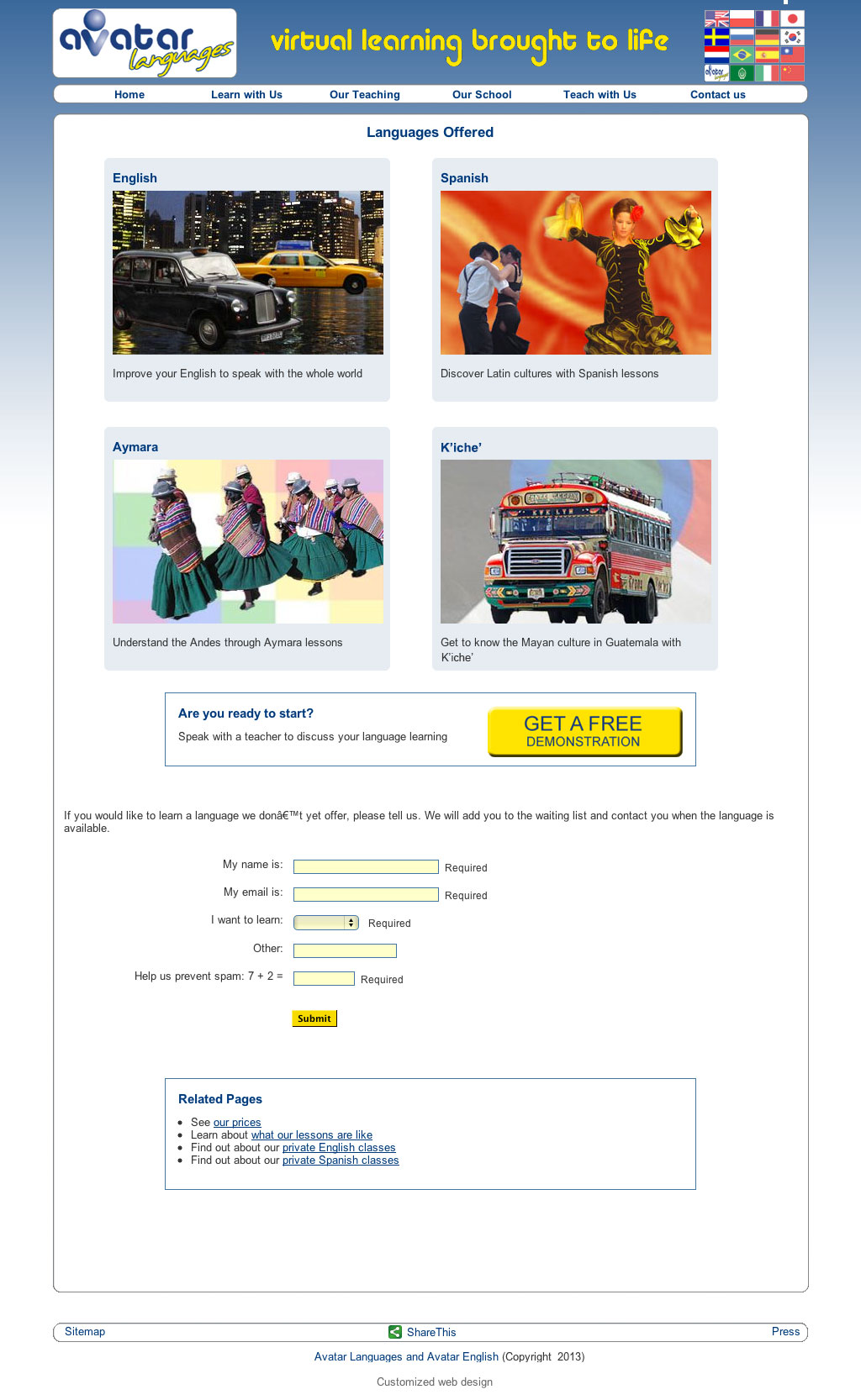 Avatarlanguages 2nd level page