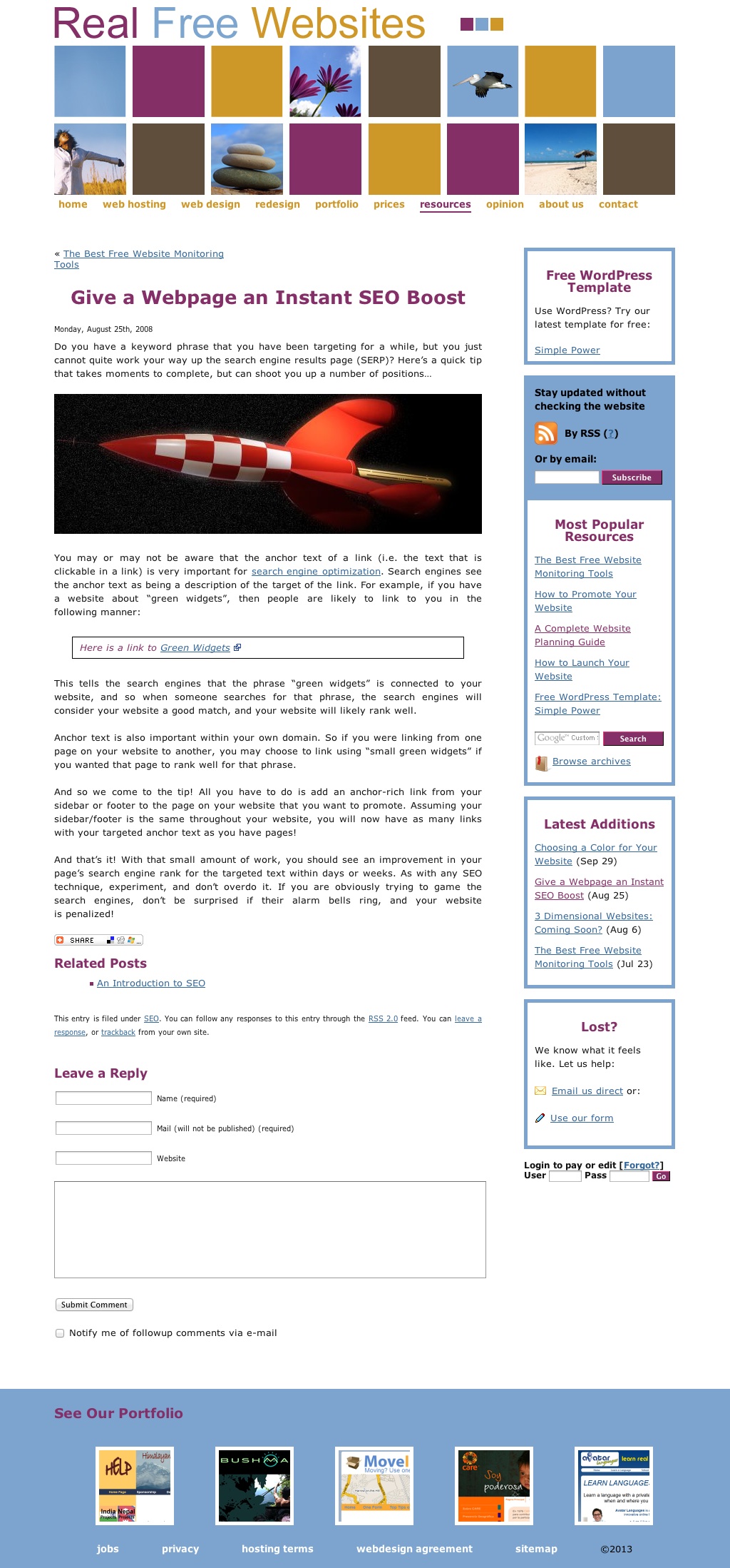 RealFreeWebsites 2nd level page
